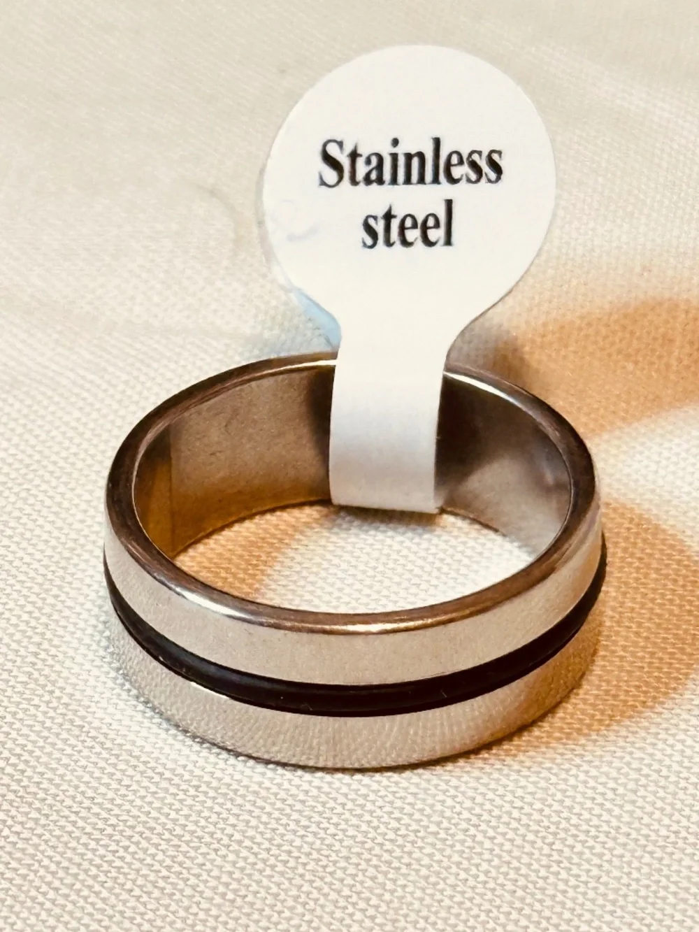 Stainless Steel Black Inlay Wide Band Ring Size 9 NWT Mens Women’s Unisex